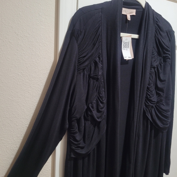 Philosophy Woman Black Ruched Open Front Cardigan – Size 1X NWT - Picture 6 of 8